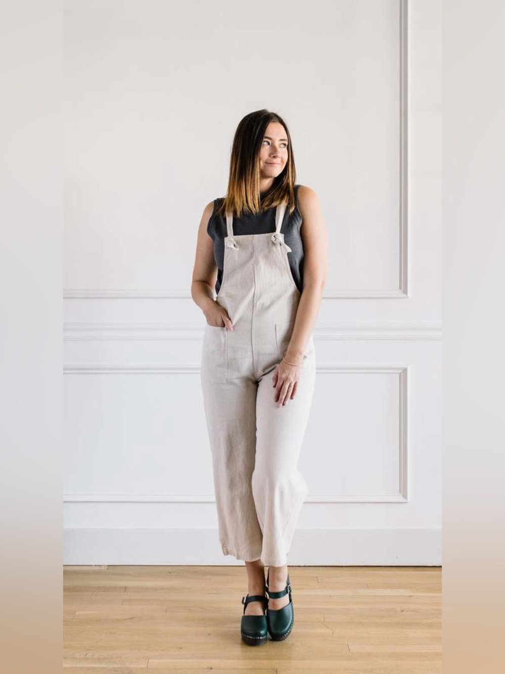 MIOU MUSE Beige Linen-Blend Tie-Strap Jumpsuit